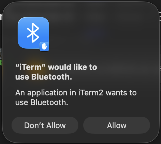 macOS permission prompt (for Bluetooth access)
