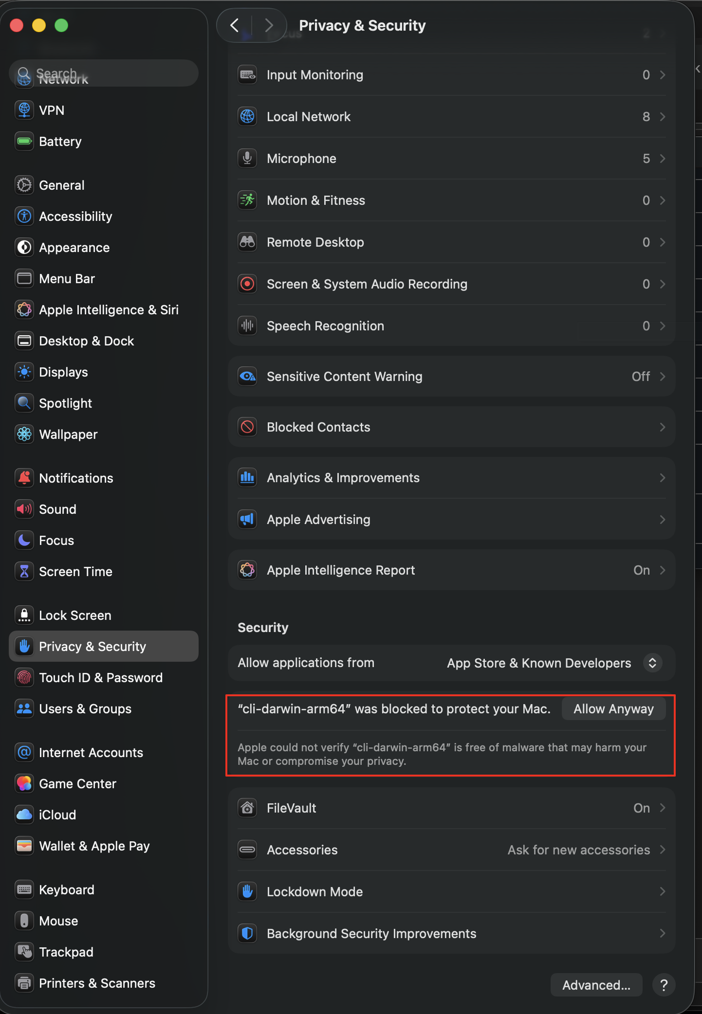 macOS Privacy & Security settings